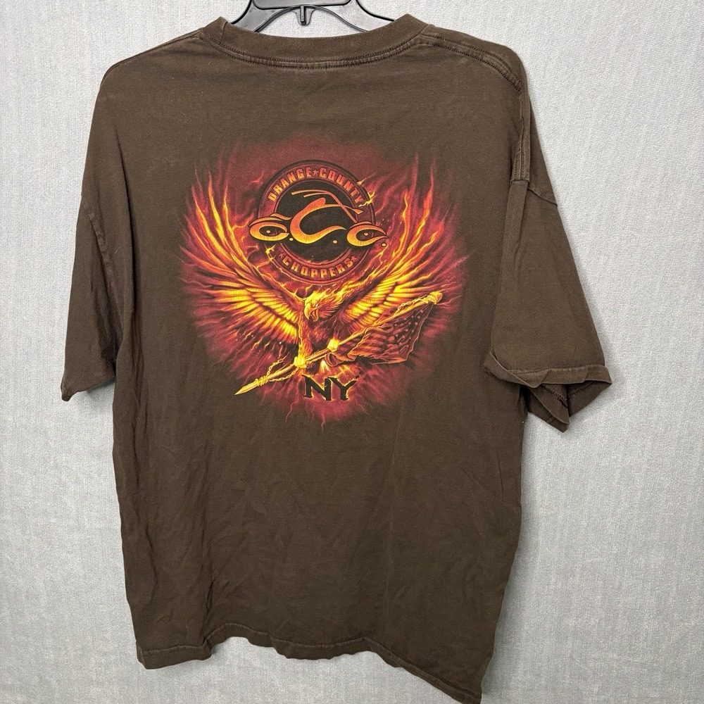 Vintage Orange County Choppers Shirt XL Brown Flames Y2K Short Sleeve Mens